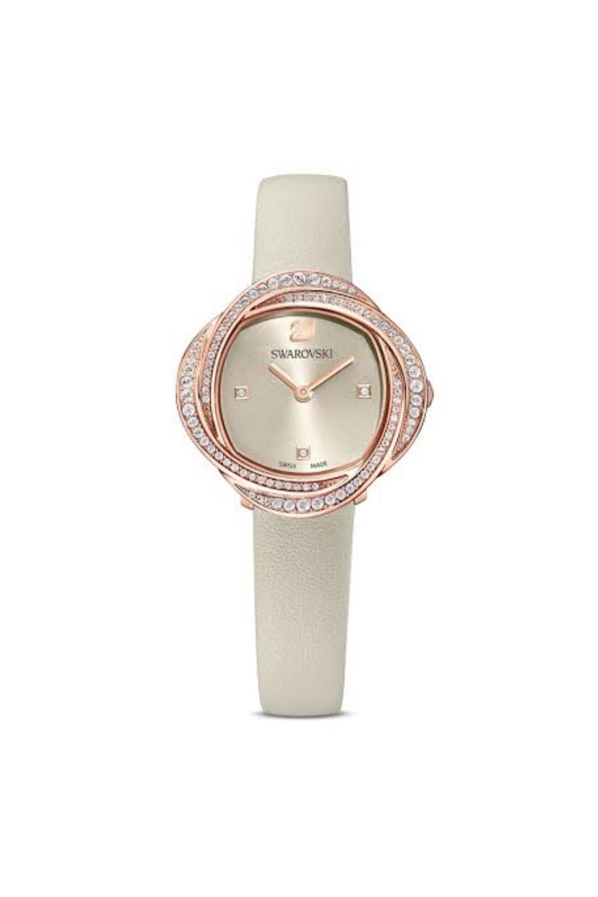 Crystal Flower watch, Swiss Made, Leather strap, Gray, Rose gold-tone - Image 1
