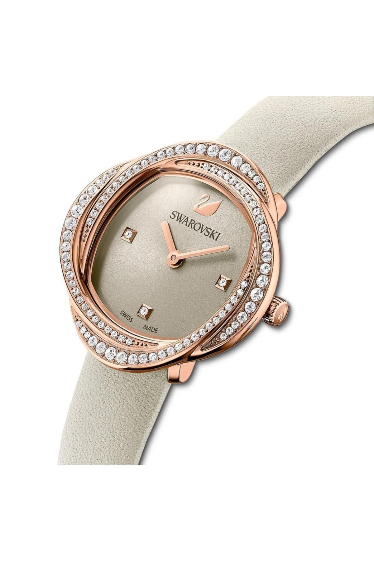 Crystal Flower watch, Swiss Made, Leather strap, Gray, Rose gold-tone - Image 1