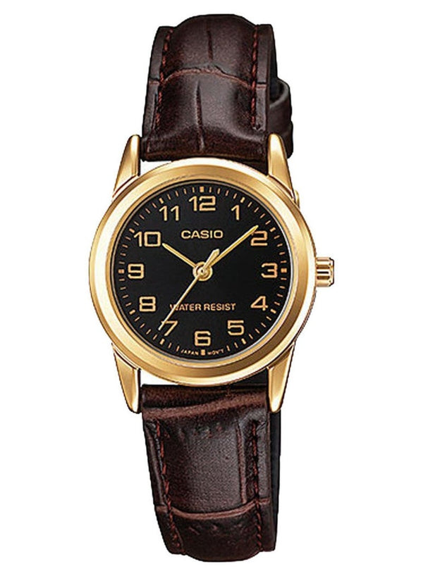 Women Leather Quartz Analog Watch LTP-V001GL-1BUDF - 25 mm - Dark Brown
