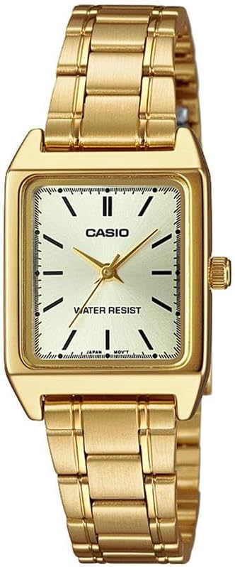 Casio Women's Rectangular Gold Tone Stainless Steel Gold Index Dial Dress Watch - Image 1