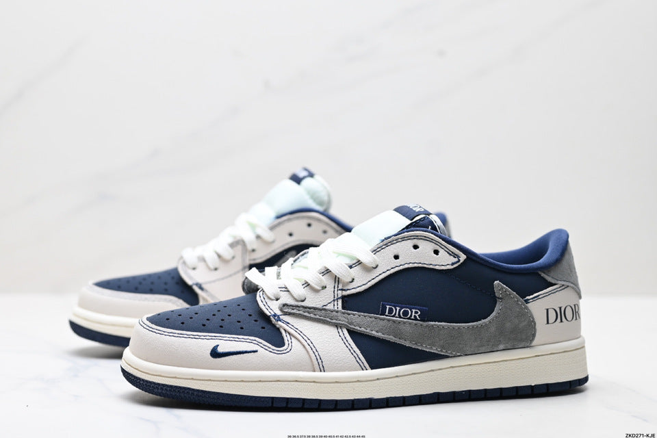 Fragment Design x Travis Scott x Air Jordan 1 Retro Low OG "Sail Military Blue." - Image 3