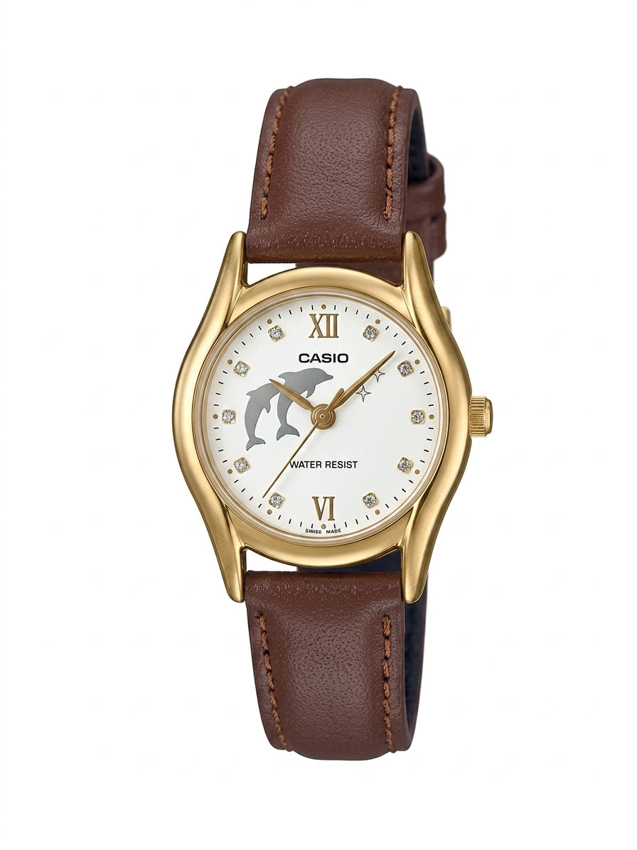 Casio Womens Quartz Watch, Analog Display and Leather Strap - Image 1