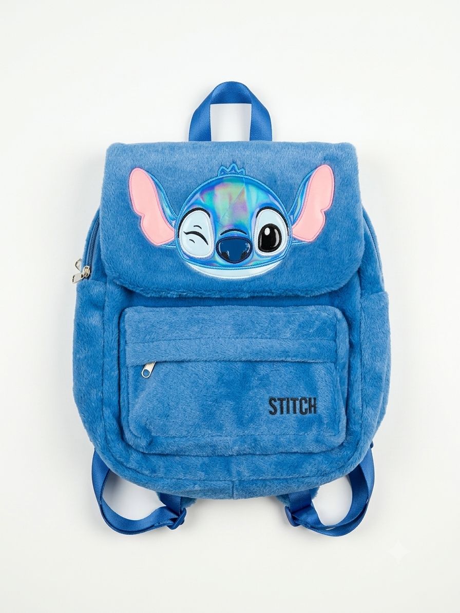 Disney Stitch Fluffy Blue Backpack - Image 1