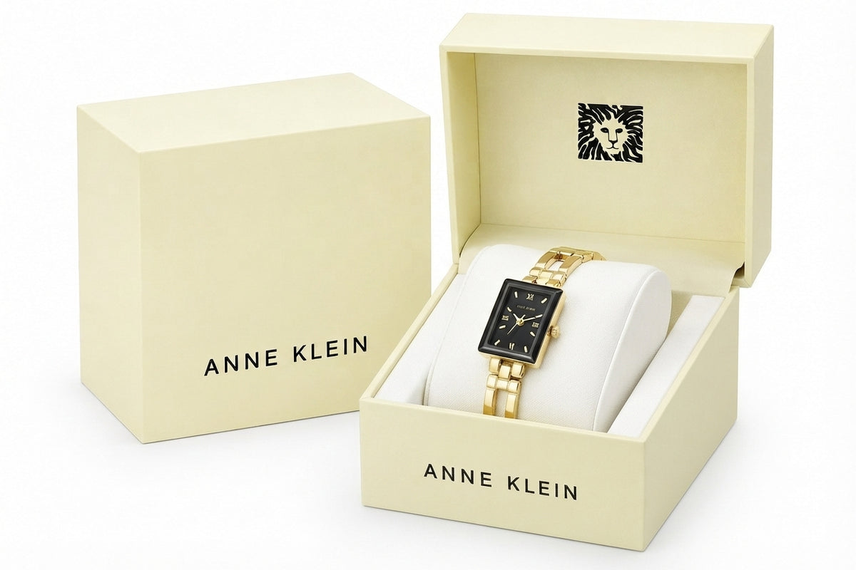 Anne Klein Women’s Gold-Tone &amp; Black Rectangular Dial Watch - Image 2
