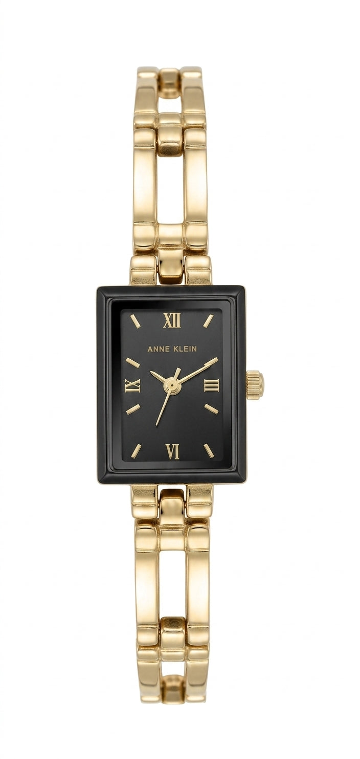 Anne Klein Women’s Gold-Tone &amp; Black Rectangular Dial Watch - Image 1