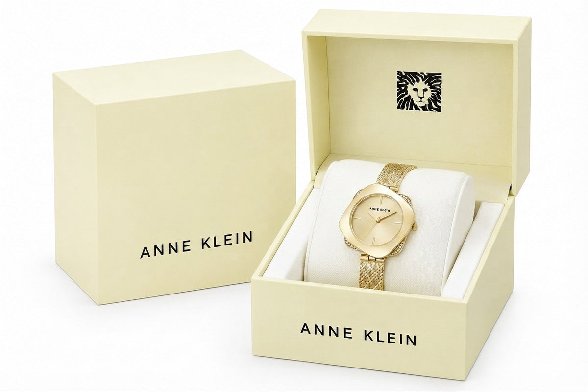 Anne Klein Women’s Gold-Tone Geometric Crystal Watch and Matching Bracelet Set - Image 2