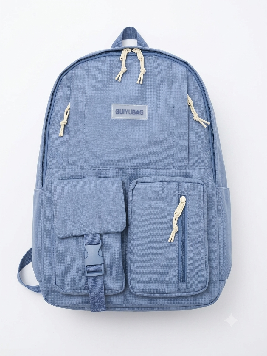 Blue Multi-Pocket Canvas Casual Backpack - Image 1