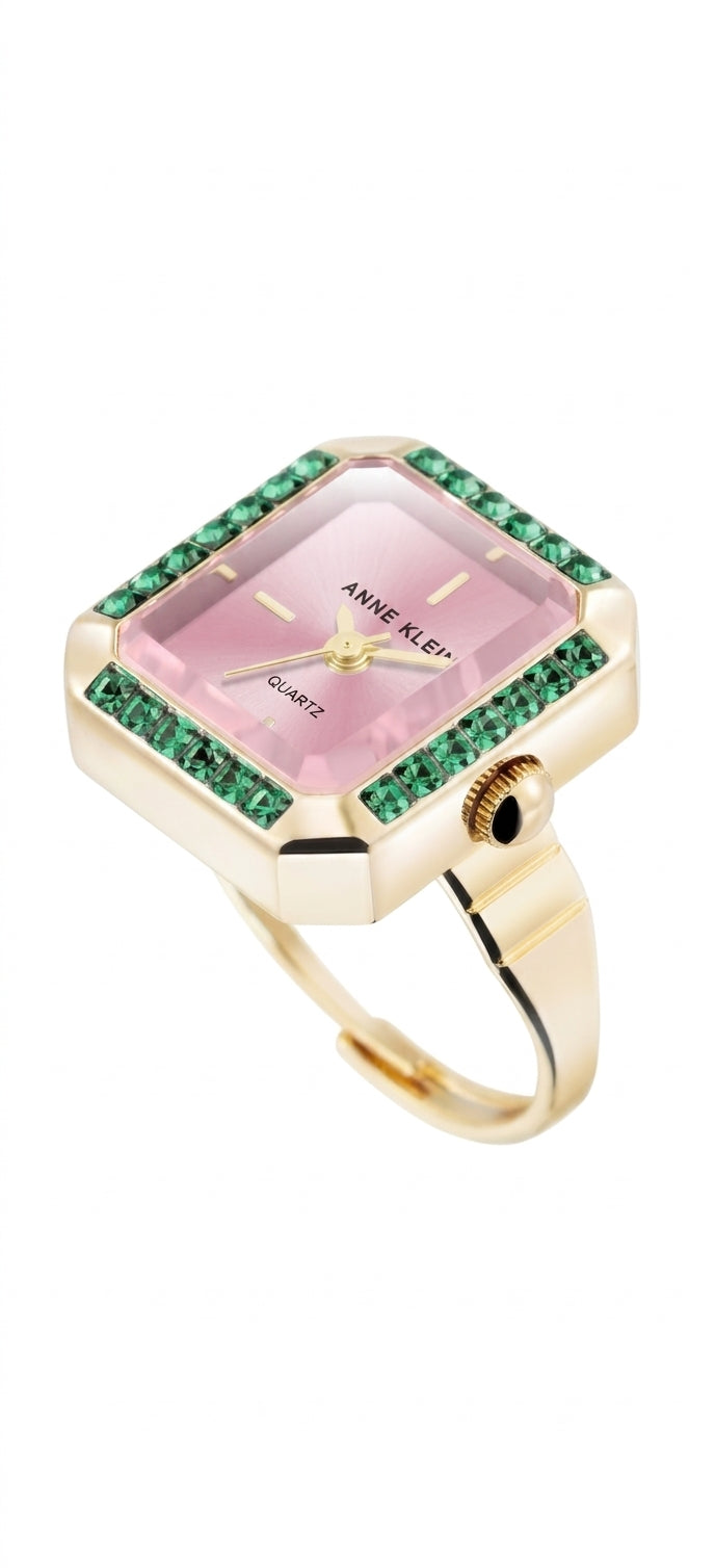 Anne Klein Quartz Analog Purple Dial Golden Metal Ring Watch - Image 1