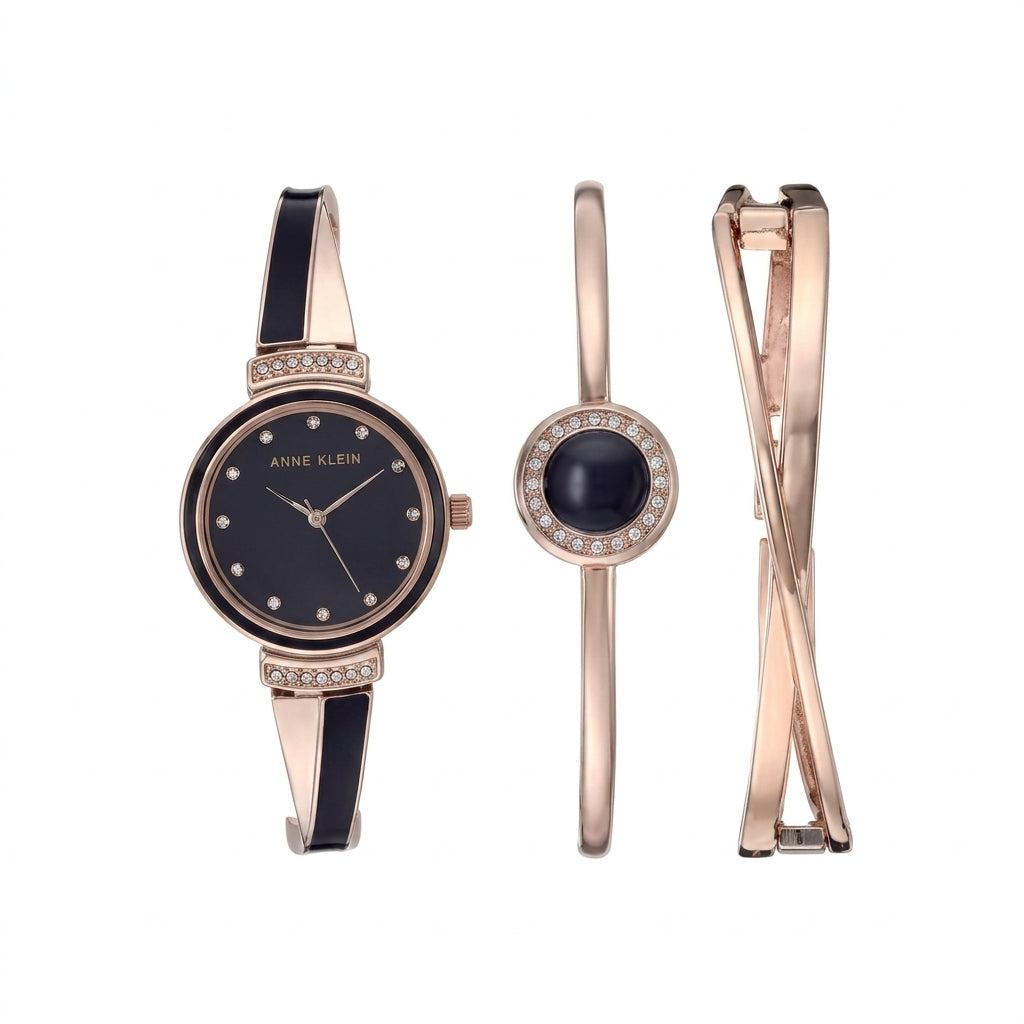 Anne Klein Women's Premium Crystal Accented Bangle Watch Set - Image 1