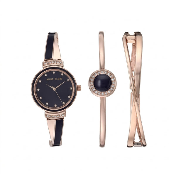 Anne Klein Women's Premium Crystal Accented Bangle Watch Set