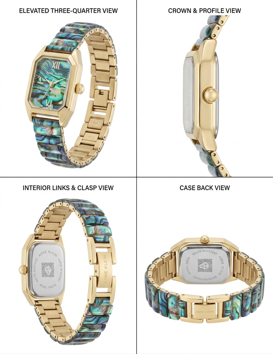 Anne Klein Gold-Tone Octagonal Abalone Dial Link Bracelet Watch - Image 2