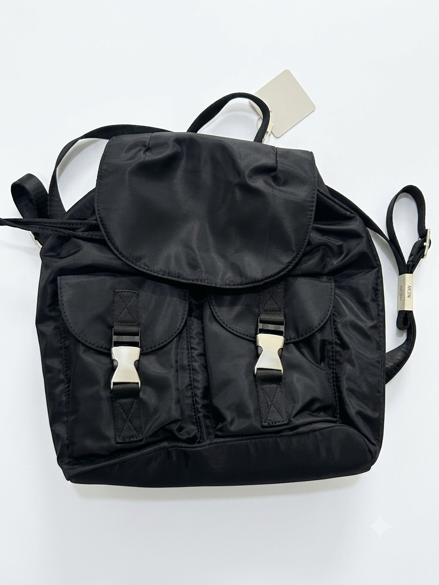 Black Nylon Multi-Pocket Casual Backpack - Image 1