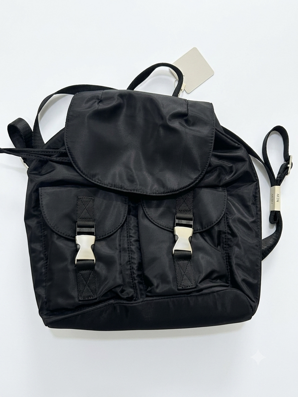 Black Nylon Multi-Pocket Casual Backpack