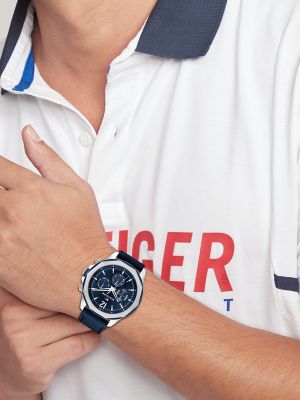 Tommy Hilfiger Sport Watch with Navy Leather Strap