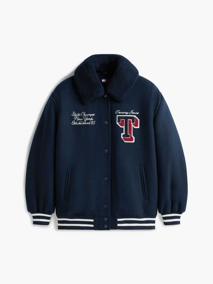 Padded Twill Oversized Varsity Jacket - Image 1