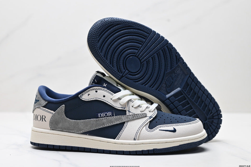 Fragment Design x Travis Scott x Air Jordan 1 Retro Low OG "Sail Military Blue." - Image 4