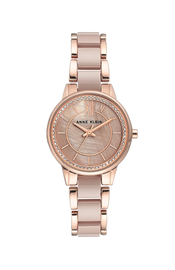 Anne Klein Women's Quartz Light Pink Pearlescent Acetate and Gold-Tone Bracelet Watch