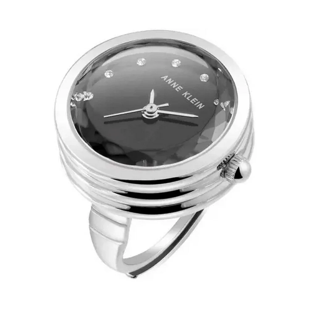 Anne Klein Women's Quartz Faceted Crystal Silver-Tone Alloy Metal Ring Watch - Image 1