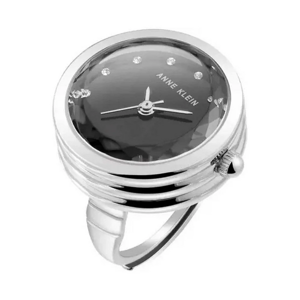 Anne Klein Women's Quartz Faceted Crystal Silver-Tone Alloy Metal Ring Watch