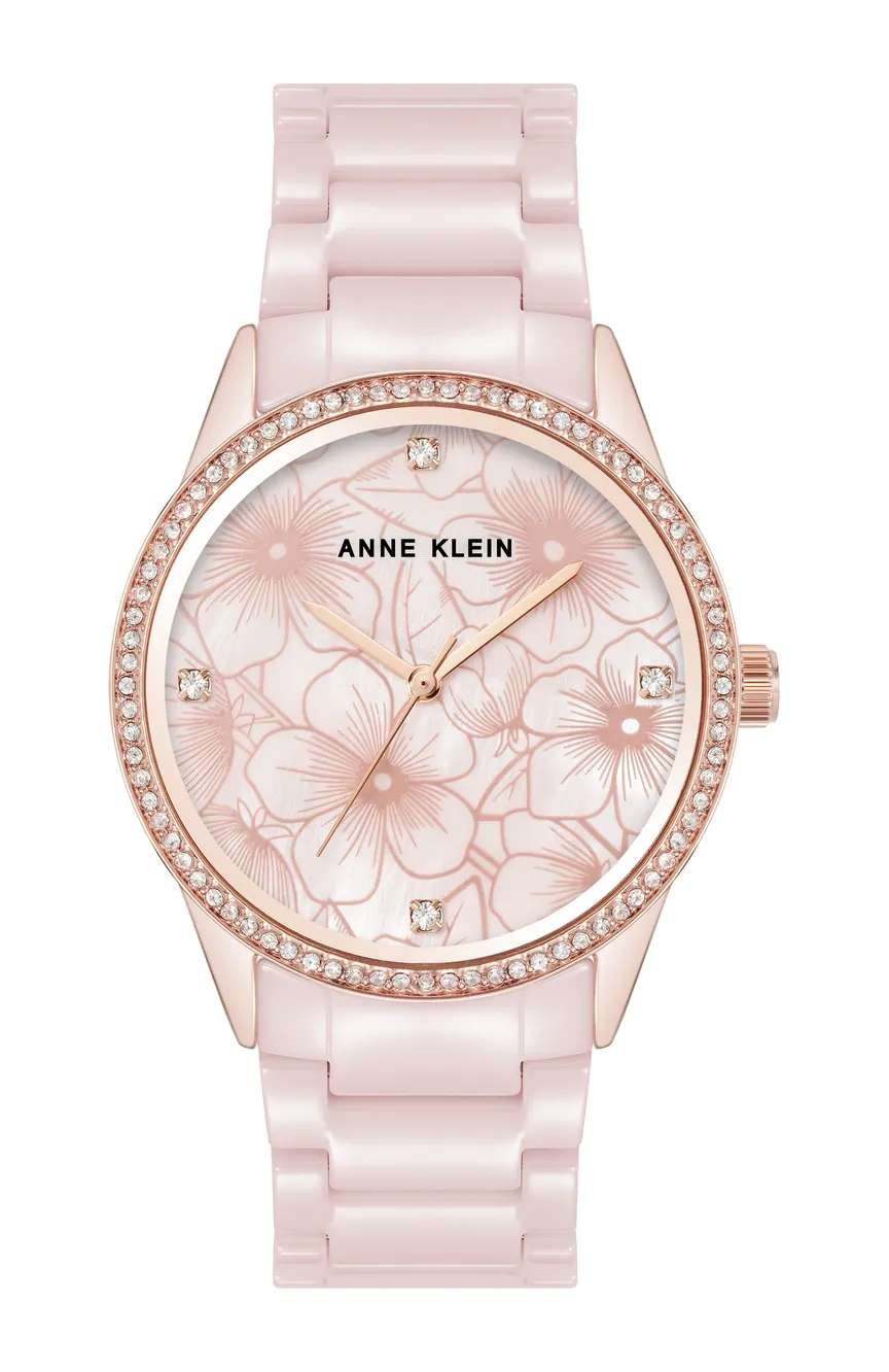 Anne Klein Women's Quartz Blush Floral Ceramic Bracelet Watch - Image 1
