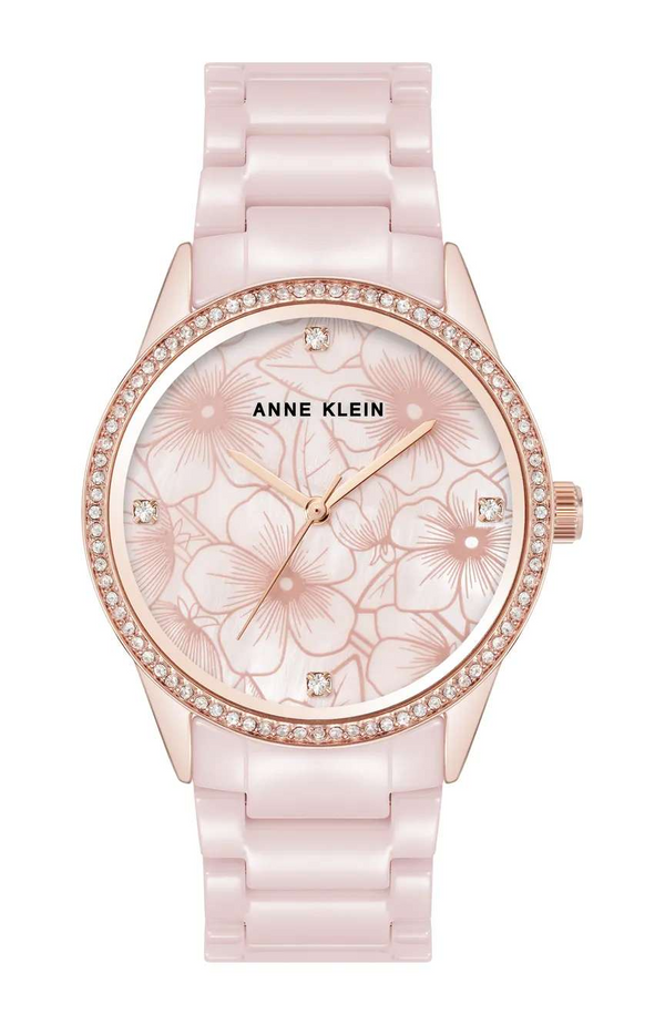 Anne Klein Women's Quartz Blush Floral Ceramic Bracelet Watch