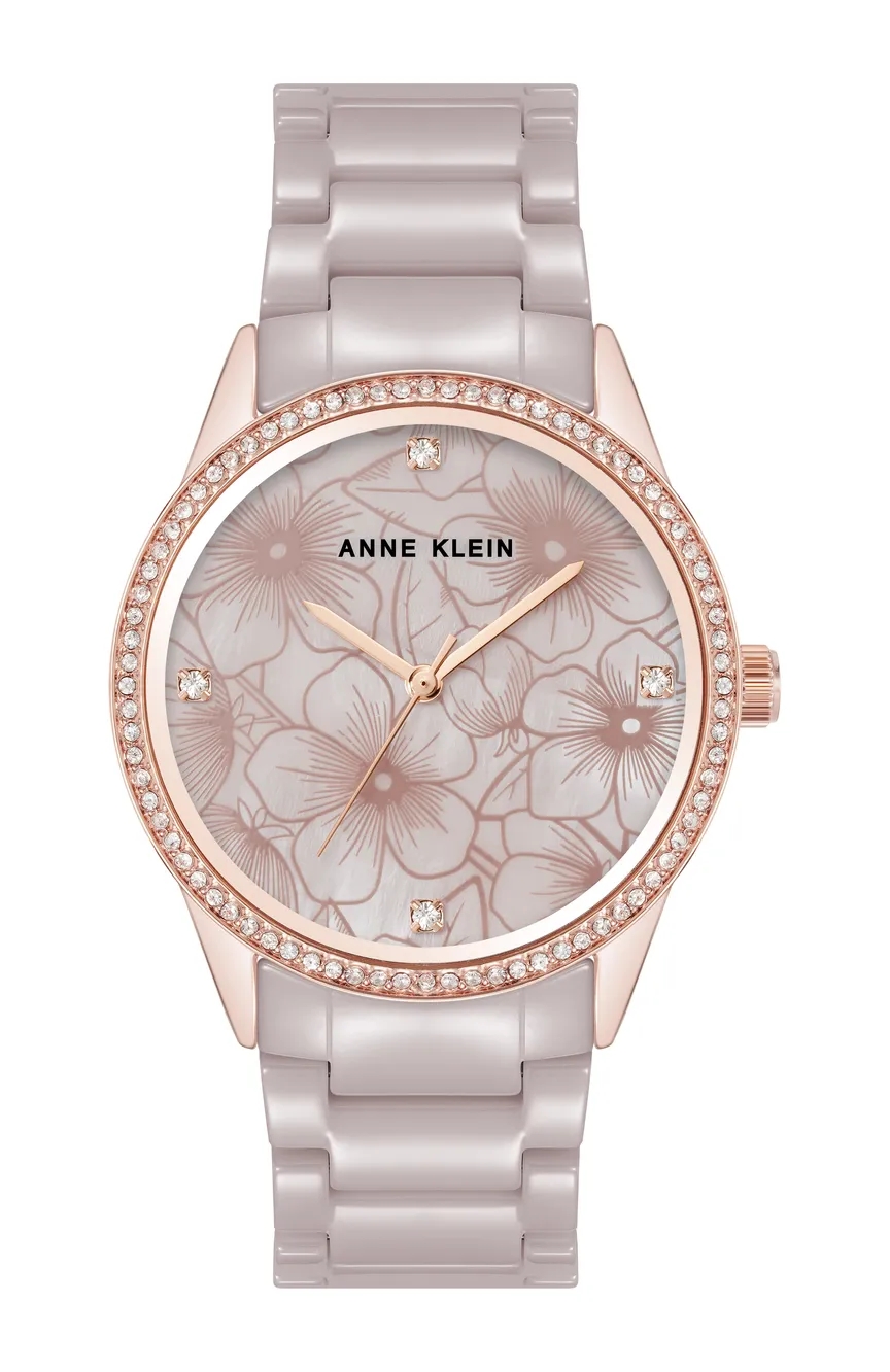 Anne Klein Women's Quartz Taupe Ceramic Bracelet Floral Dial Watch - Image 1