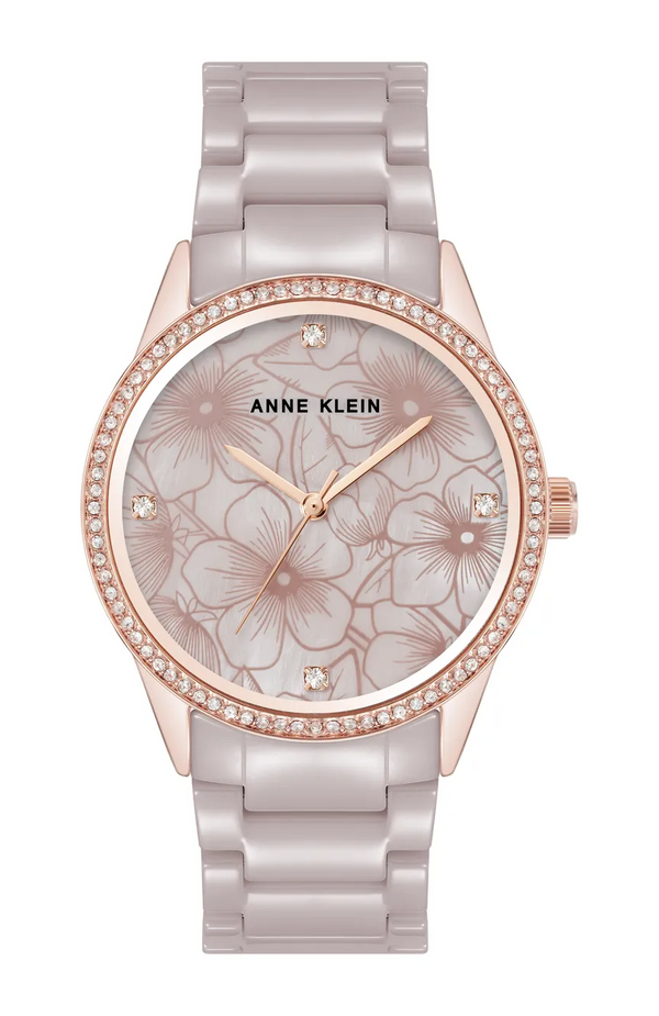 Anne Klein Women's Quartz Taupe Ceramic Bracelet Floral Dial Watch